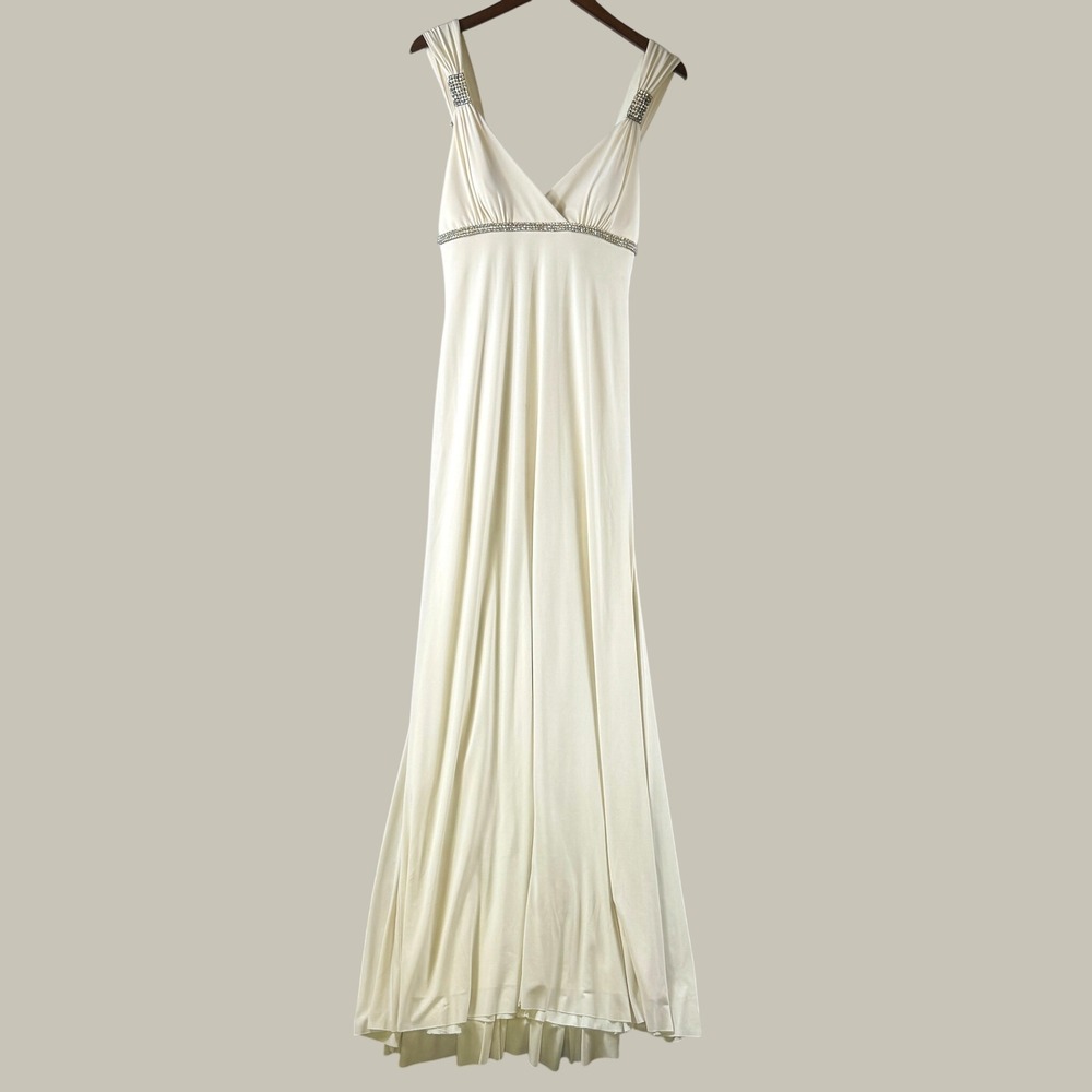 Mary L Couture Gown Women 6 Cream Rhinestone Empire Waist Formal Evening Dress